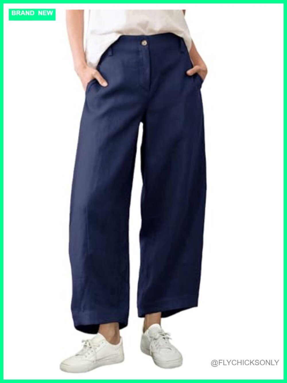Womens Linen Barrel Capri Beach Pants with Pockets